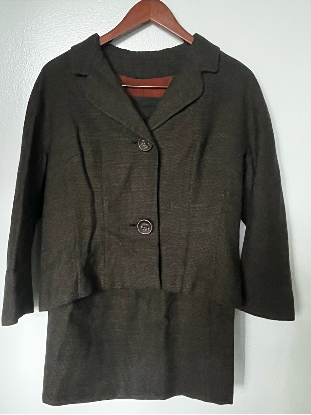 Vintage Early 1960’s Tailored Skirt Set Chocolate Brown and Black Plaid Stunning